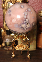 Load image into Gallery viewer, Soft Pink & Blue Flower Agate x Pink Amethyst Sphere with Druzy