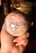 Load image into Gallery viewer, Soft Pink & Blue Flower Agate x Pink Amethyst Sphere with Druzy