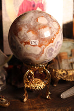 Load image into Gallery viewer, Pastel Flower Agate x Pink Amethyst Sphere with Druzy & Red Hematite Inclusions
