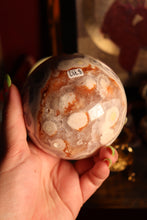 Load image into Gallery viewer, Pastel Flower Agate x Pink Amethyst Sphere with Druzy & Red Hematite Inclusions