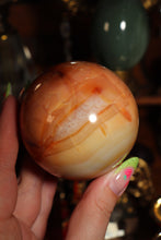 Load image into Gallery viewer, Custard Yellow & Peach Carnelian Sphere with Quartz
