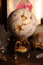 Load image into Gallery viewer, Pastel Flower Agate x Pink Amethyst Sphere with Druzy & Red Hematite Inclusions