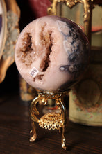 Load image into Gallery viewer, Soft Pink & Blue Flower Agate x Pink Amethyst Sphere with Druzy