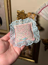 Load image into Gallery viewer, Handmade Crystal Display Pillow - Pink & Blue with Rosette