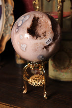Load image into Gallery viewer, Soft Pink & Blue Flower Agate x Pink Amethyst Sphere with Druzy
