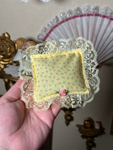 Load image into Gallery viewer, Handmade Crystal Display Pillow - Yellow Ditsy Floral with Rosette