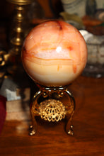 Load image into Gallery viewer, Custard Yellow & Peach Carnelian Sphere with Quartz