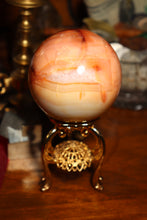 Load image into Gallery viewer, Custard Yellow & Peach Carnelian Sphere with Quartz