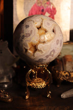 Load image into Gallery viewer, Pastel Flower Agate x Pink Amethyst Sphere with Druzy & Red Hematite Inclusions
