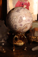 Load image into Gallery viewer, Pastel Flower Agate x Pink Amethyst Sphere with Druzy &amp; Red Hematite Inclusions