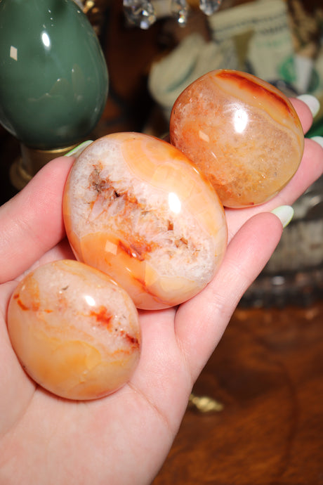 Quartzy Carnelian Palmstones