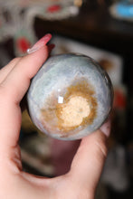 Load image into Gallery viewer, Sky Blue x Red Velvet Sea Jasper Sphere with Pyrite