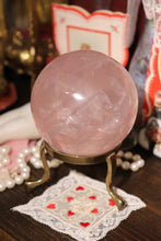 Load image into Gallery viewer, Gemmy Rainbow &amp; Shimmer-Filled Light Pink Star Rose Quartz Sphere (RQ5)