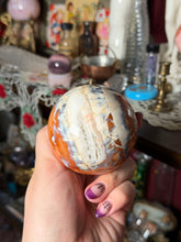 Load image into Gallery viewer, Peach Carnelian x Orca Agate x Quartz Sphere