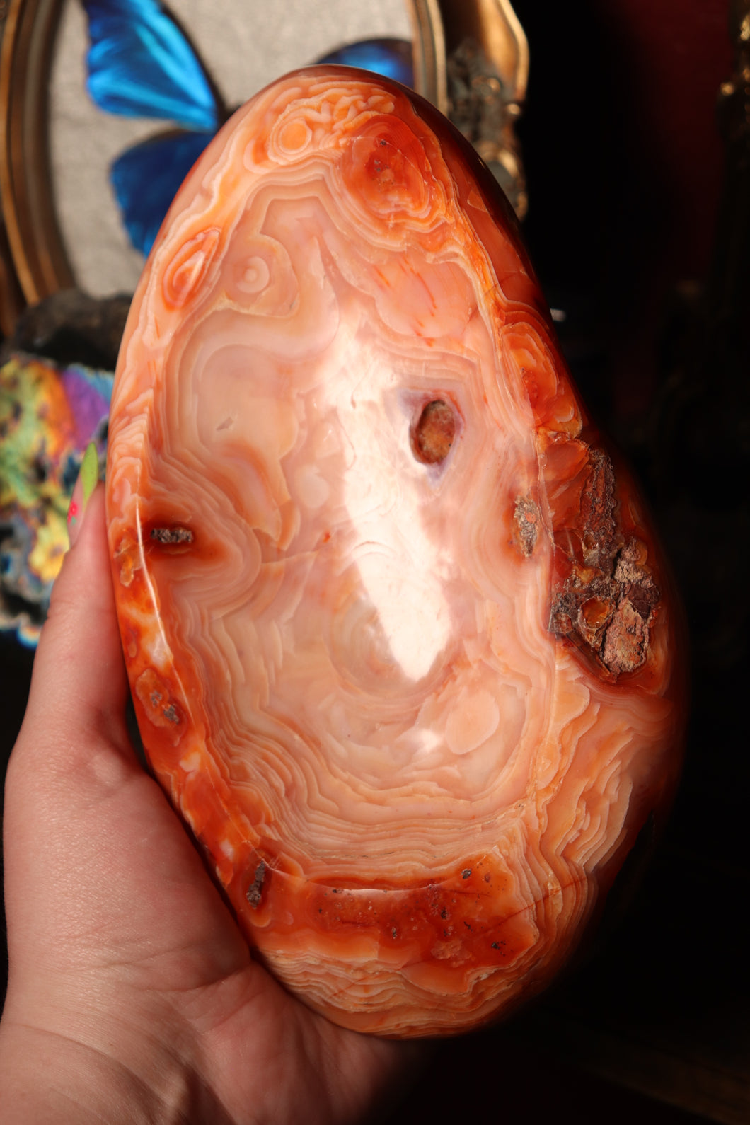 Large Banded Peach Carnelian Bowl