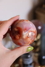 Load image into Gallery viewer, Cool-Toned Pink Carnelian Sphere with Quartz