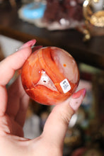 Load image into Gallery viewer, “Tie Dye” Carnelian Sphere with Blue