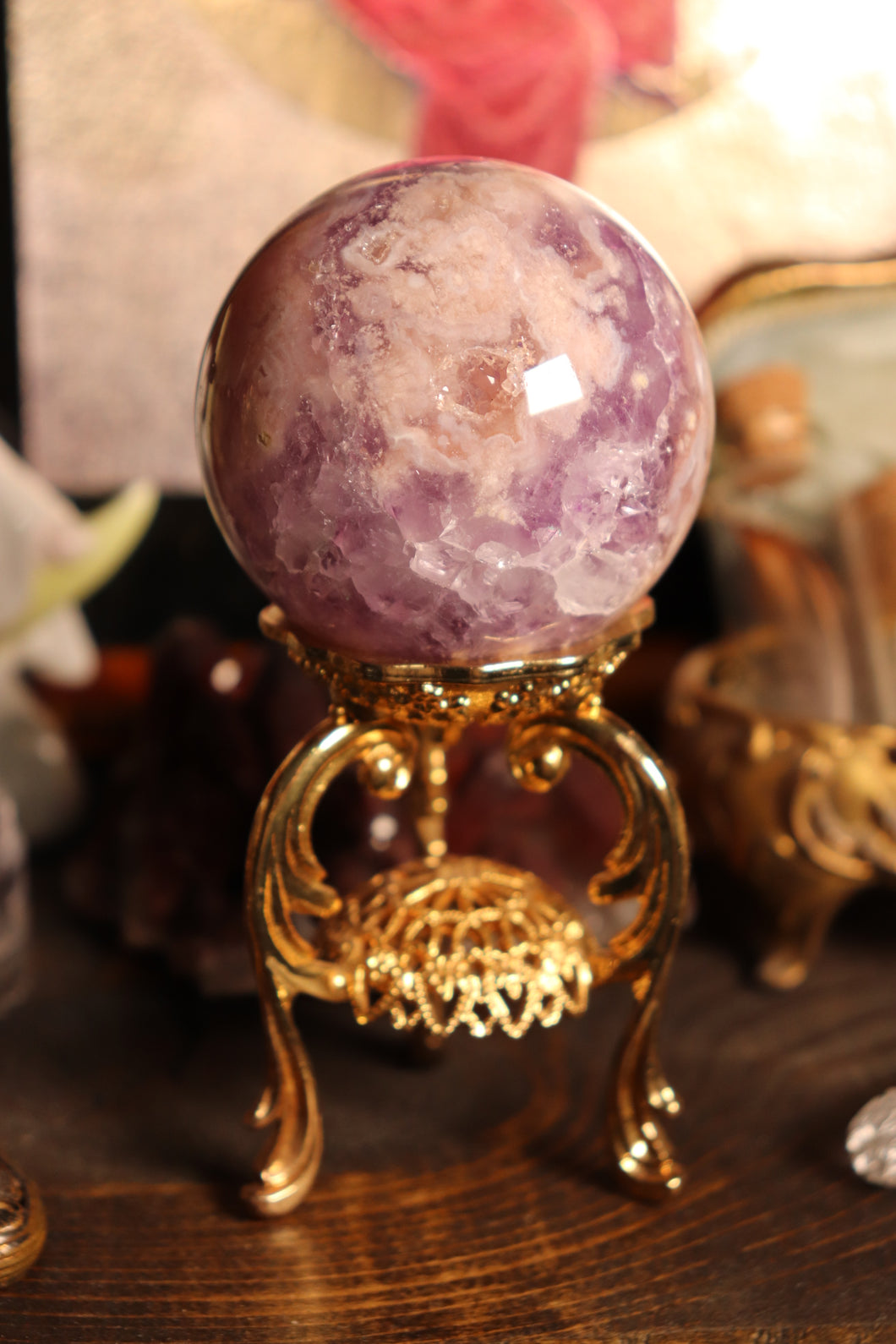 Juicy Purple & Pink Amethyst x Flower Agate Sphere with Druzy Cave