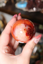Load image into Gallery viewer, “Tie Dye” Carnelian Sphere with Blue