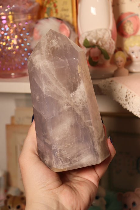 Large Lavender-Blue Rose Quartz Tower