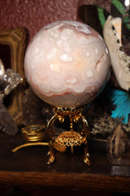 Load image into Gallery viewer, Large Banded Flower Agate x Pink Amethyst Sphere with Quartz Druzy