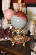 Load image into Gallery viewer, Sky Blue x Red Velvet Sea Jasper Sphere with Pyrite