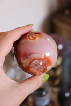 Load image into Gallery viewer, Cool-Toned Pink Carnelian Sphere with Quartz