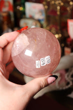 Load image into Gallery viewer, Shimmery Pink Star Rose Quartz Sphere with Red Hematite Inclusions (RQ2)