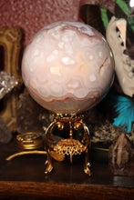 Load image into Gallery viewer, Large Banded Flower Agate x Pink Amethyst Sphere with Quartz Druzy