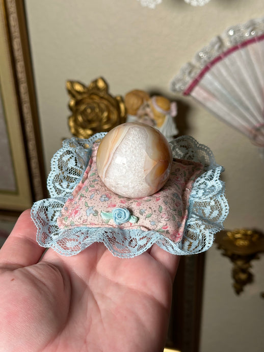 Handmade Crystal Display Pillow - Pink & Blue with Rosette