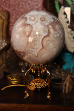 Load image into Gallery viewer, Large Banded Flower Agate x Pink Amethyst Sphere with Quartz Druzy