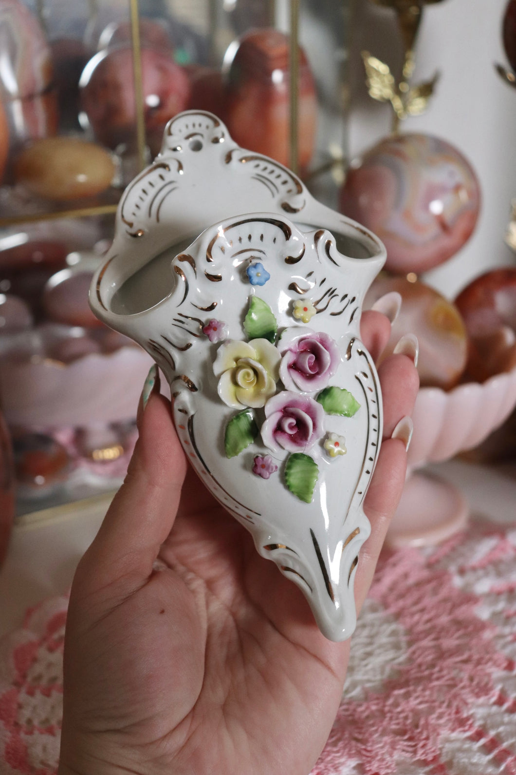 Vintage Porcelain Floral Wall Pocket Made in Germany