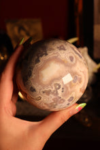 Load image into Gallery viewer, Pastel Flower Agate x Pink Amethyst Sphere with Druzy &amp; Red Hematite Inclusions