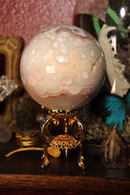 Load image into Gallery viewer, Large Banded Flower Agate x Pink Amethyst Sphere with Quartz Druzy