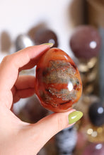 Load image into Gallery viewer, Green Mossy Carnelian Egg with Quartz