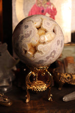 Load image into Gallery viewer, Pastel Flower Agate x Pink Amethyst Sphere with Druzy &amp; Red Hematite Inclusions