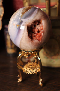 Unique Druzy Pink Amethyst with Blue Agate Sphere