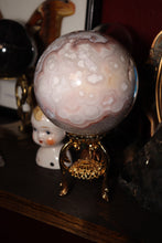 Load image into Gallery viewer, Large Banded Flower Agate x Pink Amethyst Sphere with Quartz Druzy