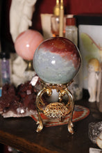Load image into Gallery viewer, Sky Blue x Red Velvet Sea Jasper Sphere with Pyrite