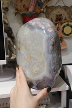 Load image into Gallery viewer, XL 22lbs Cool-Toned Blue Flower Agate with Quartz Freeform