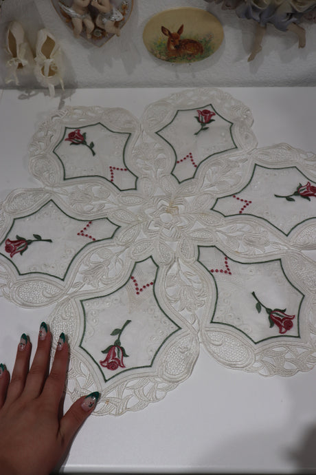 Large Floral Embroidered Vintage Doily