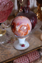 Load image into Gallery viewer, Cool-Toned Pink Carnelian Sphere with Quartz