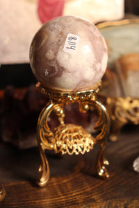 Pink Amethyst x Flower Agate Sphere with Quartz Cave