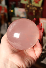Load image into Gallery viewer, Gemmy Rainbow &amp; Shimmer-Filled Light Pink Star Rose Quartz Sphere (RQ5)