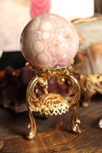 Load image into Gallery viewer, Pink Amethyst x Flower Agate Sphere with Quartz Cave