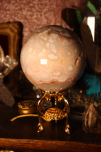 Load image into Gallery viewer, Large Banded Flower Agate x Pink Amethyst Sphere with Quartz Druzy