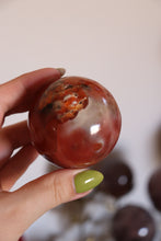 Load image into Gallery viewer, Strawberry-Toned Toasty Carnelian Sphere with Mossy Inclusions