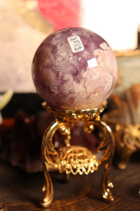 Juicy Purple & Pink Amethyst x Flower Agate Sphere with Druzy Cave