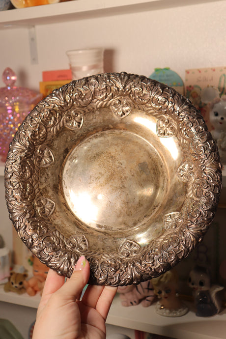 Large Ornate Silver-Toned Dish