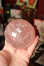Load image into Gallery viewer, Gemmy Rainbow &amp; Shimmer-Filled Light Pink Star Rose Quartz Sphere (RQ5)